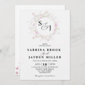 パステルシェード赤面ピンクワイルドフローラ結婚ズインクト 招待状 (正面/裏面)