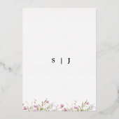 パステルシェード赤面ピンクワイルドフローラ結婚ズ金ゴールド 箔招待状 (裏面)