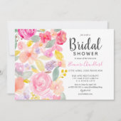 パステルシックなピンクのフローラ水カラーブライダルシャワー 招待状 (正面)