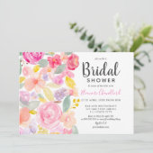 パステルシックなピンクのフローラ水カラーブライダルシャワー 招待状 (スタンド正面)