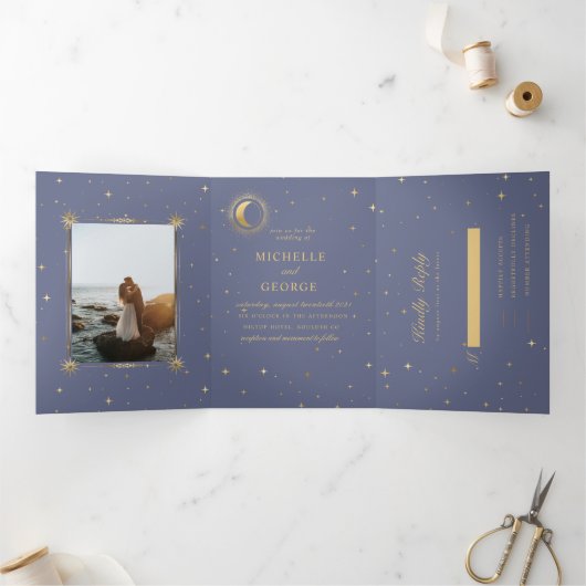 パステルシテラル金ゴールドトリフォールド結婚式招待状 三つ折り招待状 (内部)