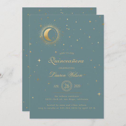 パステルシテリア金ゴールドムーンスターズキンセアニェラ 招待状 (正面/裏面)