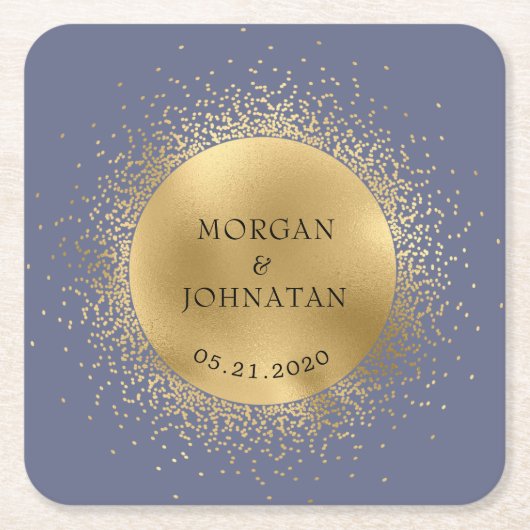 パステルシテリア金ゴールドムーンスターズ スクエアペーパーコースター (正面)