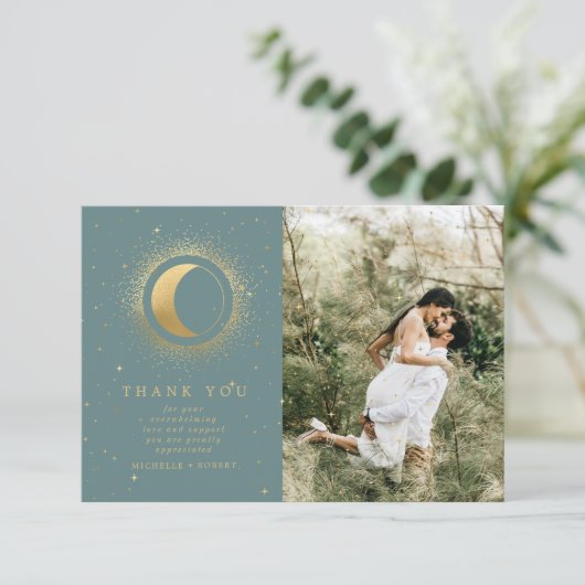 パステルシテリア金ゴールド2枚フォトサンキューカード 招待状 (スタンド正面)