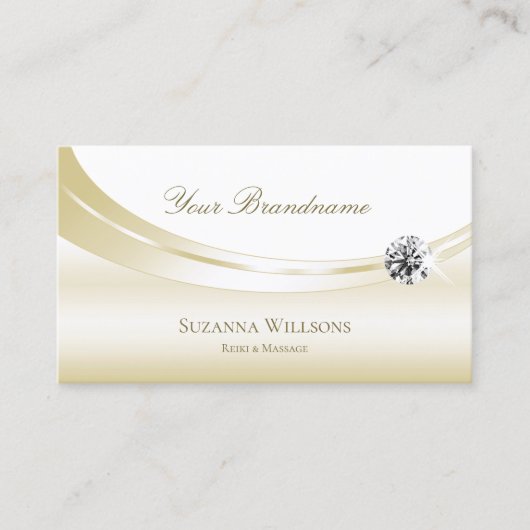 パステルシルク金ゴールドとホワイトスパークルダイヤモンド 名刺 (正面)