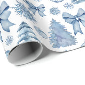 パステルシルバーブルーモダン弓クリスマスギフト ラッピングペーパー (ロールコーナー)