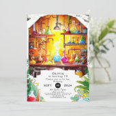 パステルシンプルおもしろいサイエンティスト誕生日 招待状 (スタンド正面)