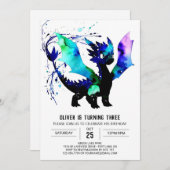 パステルシンプルドラゴンデジタルボーイ誕生日 招待状 (正面/裏面)