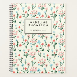 パステルシンプルピンクブルーフラワーパターン プランナー手帳