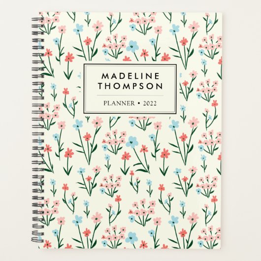 パステルシンプルピンクブルーフラワーパターン プランナー手帳 (正面)