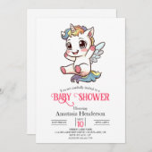 パステルシンプルユニコーンベビーシャワー 招待状 (正面/裏面)