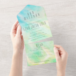 パステルシンプル抽象芸術シカスタムックバー（ユダヤ教の）バル・ミツバー オールインワン招待状