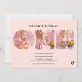 パステルシンプル赤面ピンク3枚1歳の誕生日 招待状 (正面)