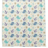 パステルシークリーチャー – かわいい海パターン シャワーカーテン (正面)