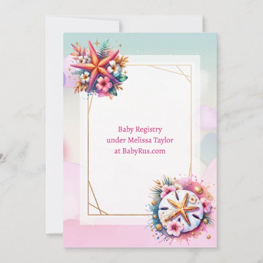 パステルシーサイドガールの赤ちゃんシャワー海岸テーマ 招待状 (裏面)