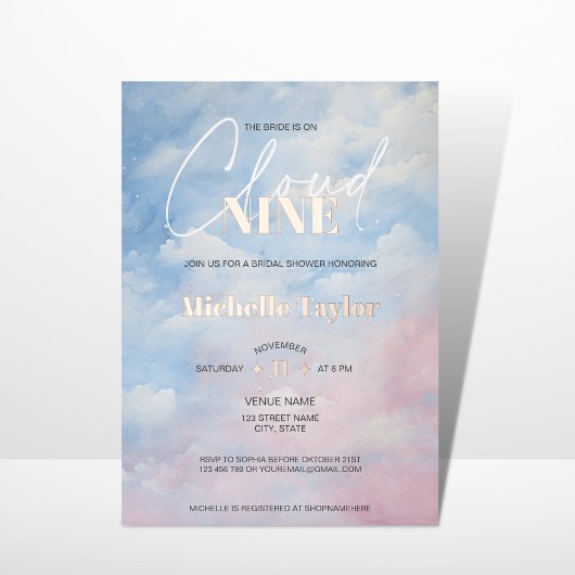 パステルシーズオンクラウドナインブライダルシャワー 箔招待状
