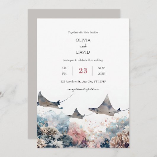 パステルシーマリンライフコーラルリーフビーチ結婚式 招待状 (正面/裏面)