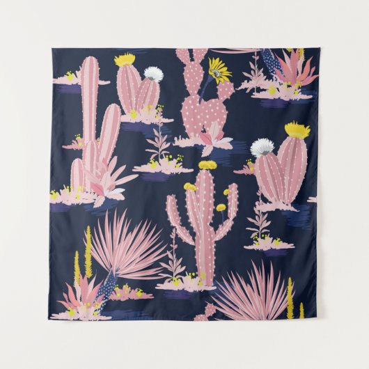 パステルシームレスパターンヴィンテージサマーサボテンd タペストリー (正面)