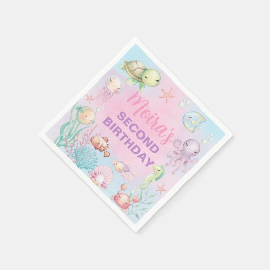 パステルシーライフ女の子の誕生日紙ナプキン。 スタンダードカクテルナプキン (角)