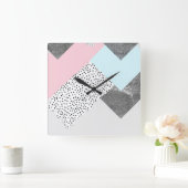 パステルジオムトリックマーブル点々のあるデザイン スクエア壁時計 (ホーム)