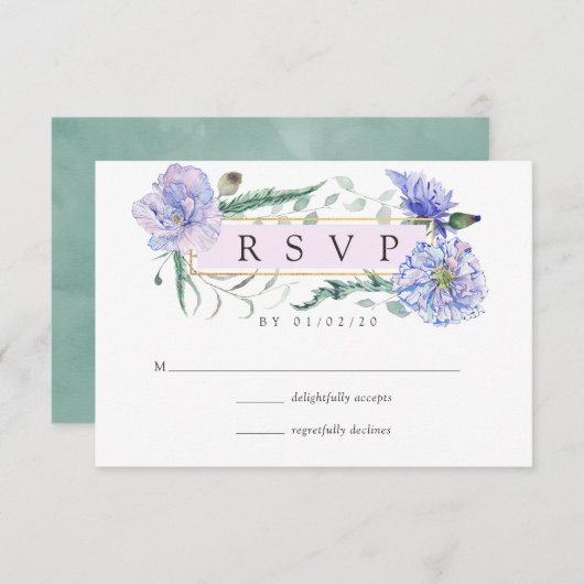 パステルジオメトリックピオニーフローラウェディングRSVP 出欠カード (正面/裏面)