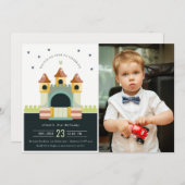 パステルジャンピングキャッスルジャンプ写真子供の誕生日 招待状 (正面/裏面)