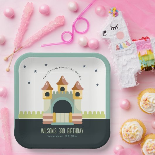 パステルジャンピングキャッスルジャンプ&子供の誕生日 ペーパープレート (パーティー)
