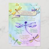 パステルジュエルトーンのトンボのベビーシャワー招待状 招待状 (正面/裏面)