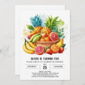 パステルジューシー編集可能フルーツ誕生日 招待状 (正面/裏面)