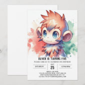 パステルジョイモンキー誕生日 招待状 (正面/裏面)