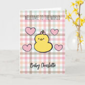 パステルジンガムイエローダックハートウェルカムベビー カード (黄色い花)