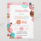 パステルスイートキャンディロリポップカップケーキドーナツ誕生日 招待状 (正面/裏面)