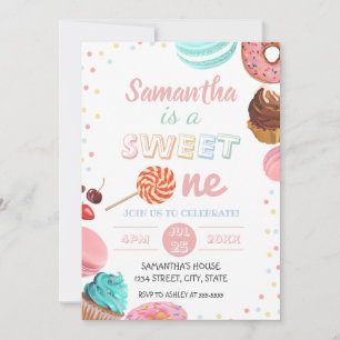 パステルスイートキャンディロリポップカップケーキドーナツ誕生日 招待状