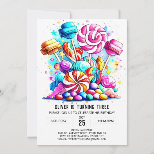 パステルスウィートチョコレート誕生日 招待状 (正面)