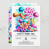 パステルスウィートチョコレート誕生日 招待状 (正面/裏面)