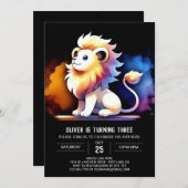 パステルスウィートライオン誕生日 招待状 (正面/裏面)