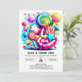 パステルスウィート棒つきキャンデー誕生日 招待状 (スタンド正面)