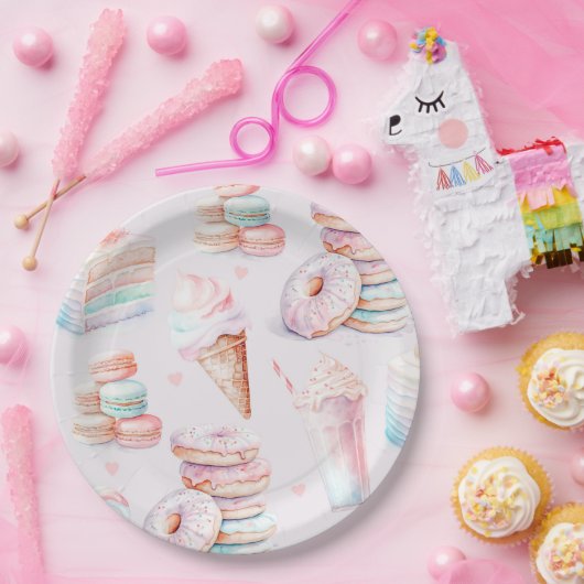 パステルスウィート誕生日パーティー ペーパープレート (パーティー)