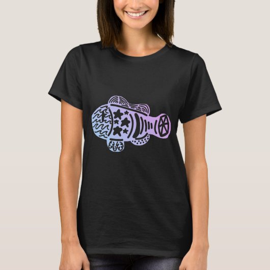 パステルスカイのスタイリッシュフィッシュ Tシャツ (正面)