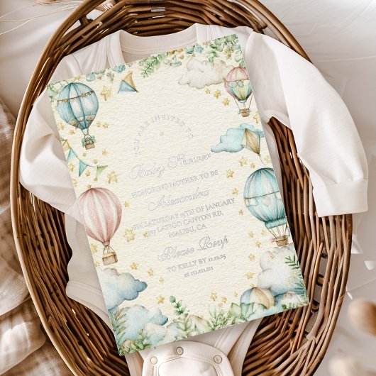 パステルスカイアドベンチャーベビーシャワー 箔招待状