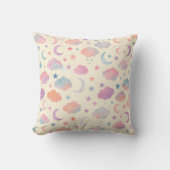 パステルスカイドリーム - 月、星、雲の模様 クッション (正面)