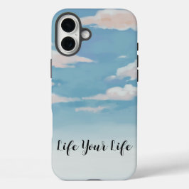 パステルスカイ電話ケース – "Live Your Life"引用文 iPhone 16 Plusケース