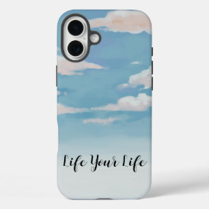 パステルスカイ電話ケース – "Live Your Life"引用文 iPhone 16 Plusケース