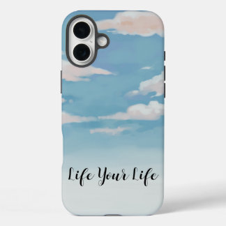 パステルスカイ電話ケース – "Live Your Life"引用文 iPhone 16 Plusケース