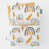 パステルスカンジイエローグレイ文字プレジャークリスマス ラッピングペーパーシート (インサイチュ)