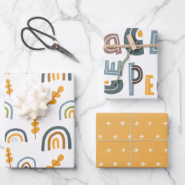 パステルスカンジレインボーツリー文字ピースクリスマス ラッピングペーパーシート