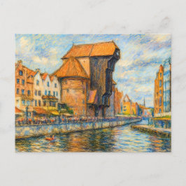 パステルスケッチのダのダンツィヒ歴史的なクレーンゲート シーズンポストカード