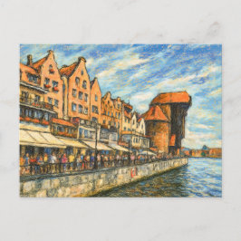 パステルスケッチのダのダンツィヒ歴史的なクレーンゲート シーズンポストカード