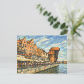 パステルスケッチのダのダンツィヒ歴史的なクレーンゲート シーズンポストカード (スタンド正面)