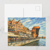 パステルスケッチのダのダンツィヒ歴史的なクレーンゲート シーズンポストカード (正面/裏面)